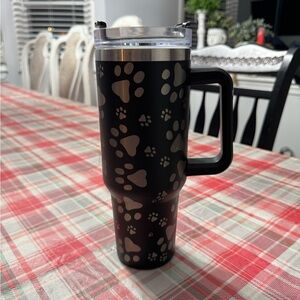 Black Travel Mug with Paw Print Design